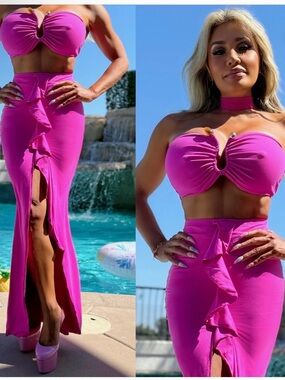 Hot Pink High-Slit Ruffle Maxi Skirt - Women's Summer Style